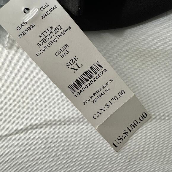 WHBM Black Soft Utility Long Sleeves Removable Belt Shirtdress Size XL NWT $150 - Picture 11 of 12